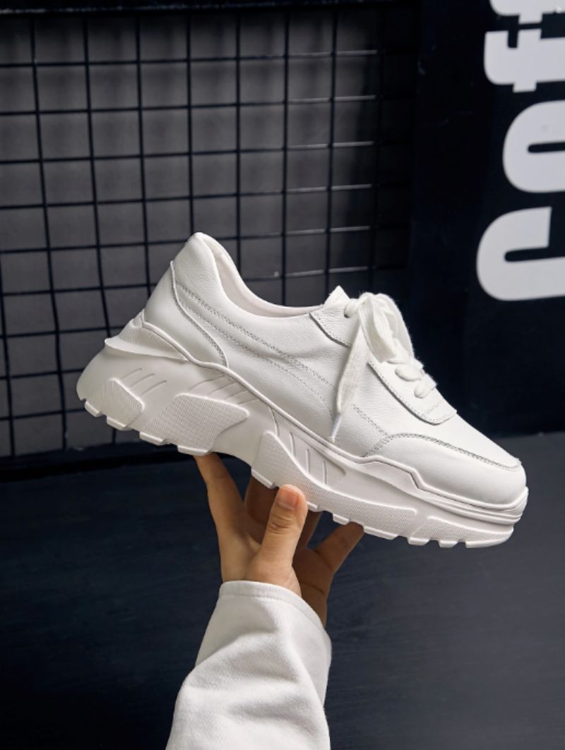 Alcolea Dames Leren Veter Platform Sneaker - Wit