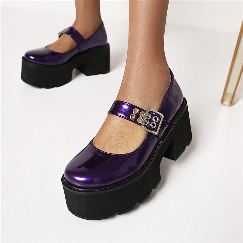 Aleja Dames Ronde Neus Platform Schoenen - Zwart