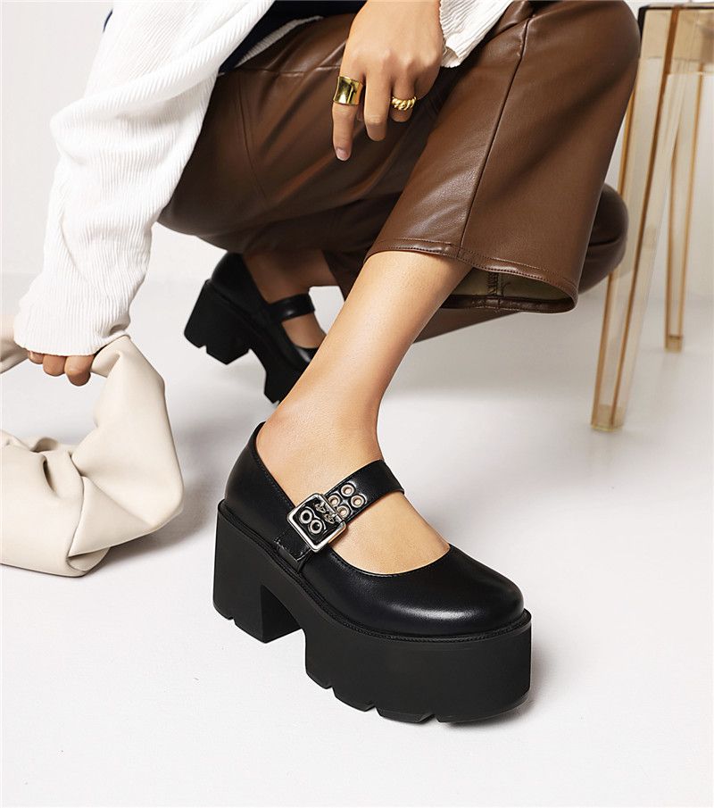 Aleja Dames Ronde Neus Platform Schoenen - Zwart
