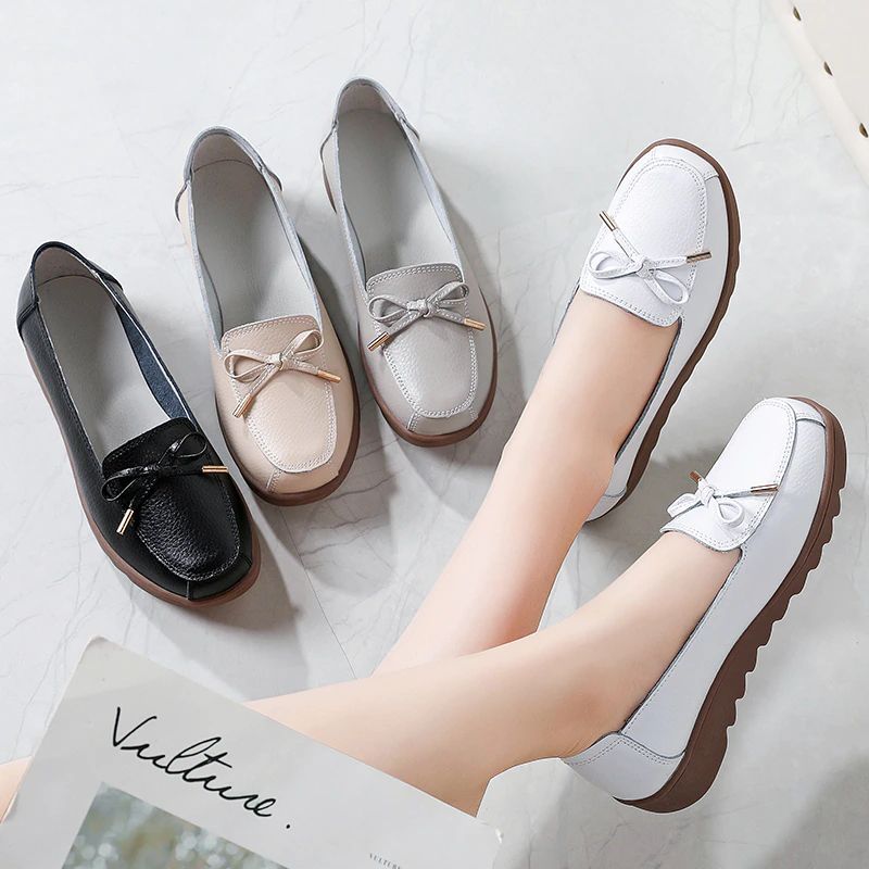 Alfonsina Dames Leren Instappers Platform Loafer Schoenen - Beige