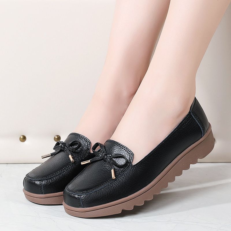 Alfonsina Dames Leren Instappers Platform Loafer Schoenen - Beige