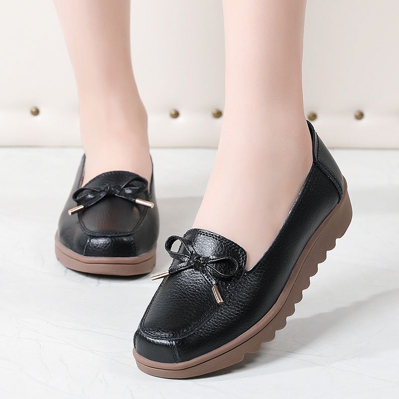 Alfonsina Dames Leren Instappers Platform Loafer Schoenen - Beige