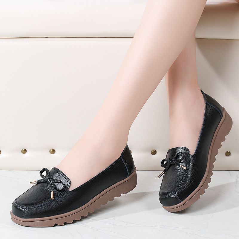 Alfonsina Dames Leren Instappers Platform Loafer Schoenen - Beige