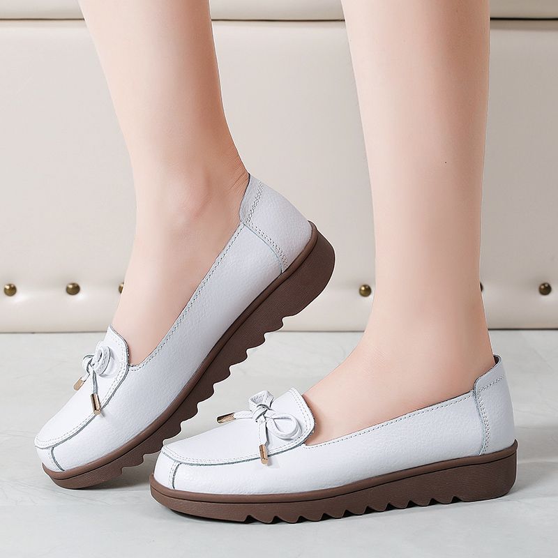 Alfonsina Dames Leren Instappers Platform Loafer Schoenen - Beige