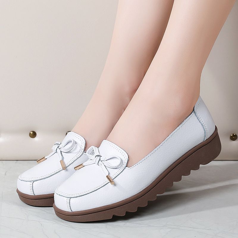 Alfonsina Dames Leren Instappers Platform Loafer Schoenen - Beige