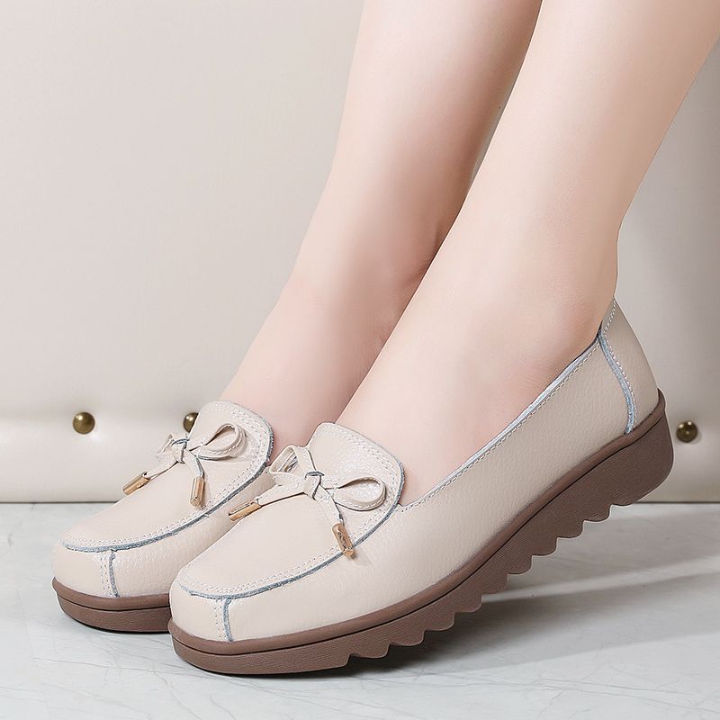 Alfonsina Dames Leren Instappers Platform Loafer Schoenen - Beige