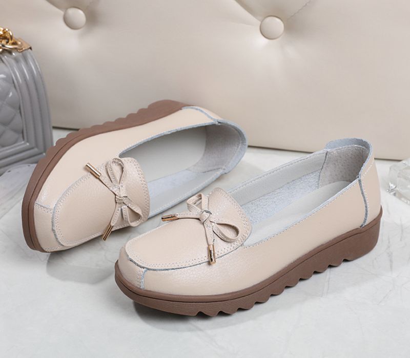 Alfonsina Dames Leren Instappers Platform Loafer Schoenen - Beige