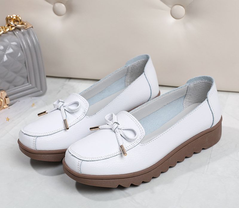 Alfonsina Dames Leren Instappers Platform Loafer Schoenen - Beige