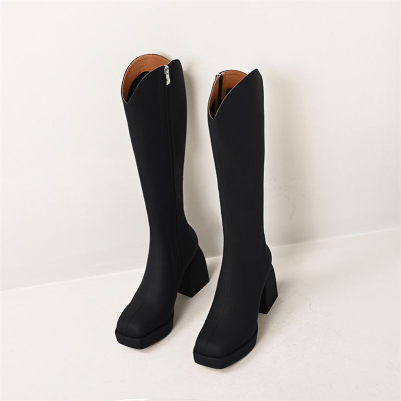 Alison Dames Kniehoge Western Laarzen - Zwart Kort Pluche