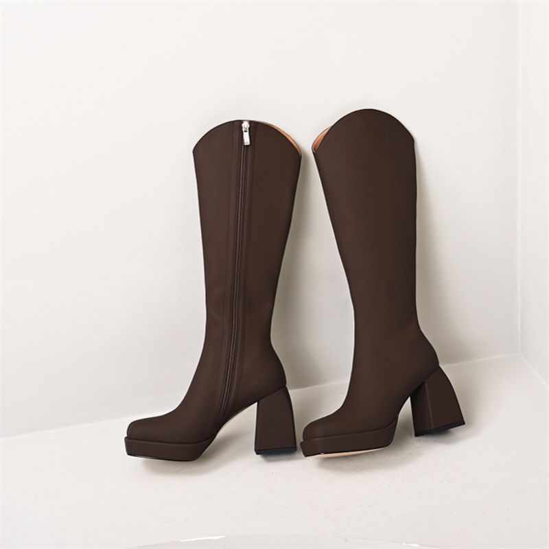 Alison Dames Kniehoge Western Laarzen - Zwart Kort Pluche