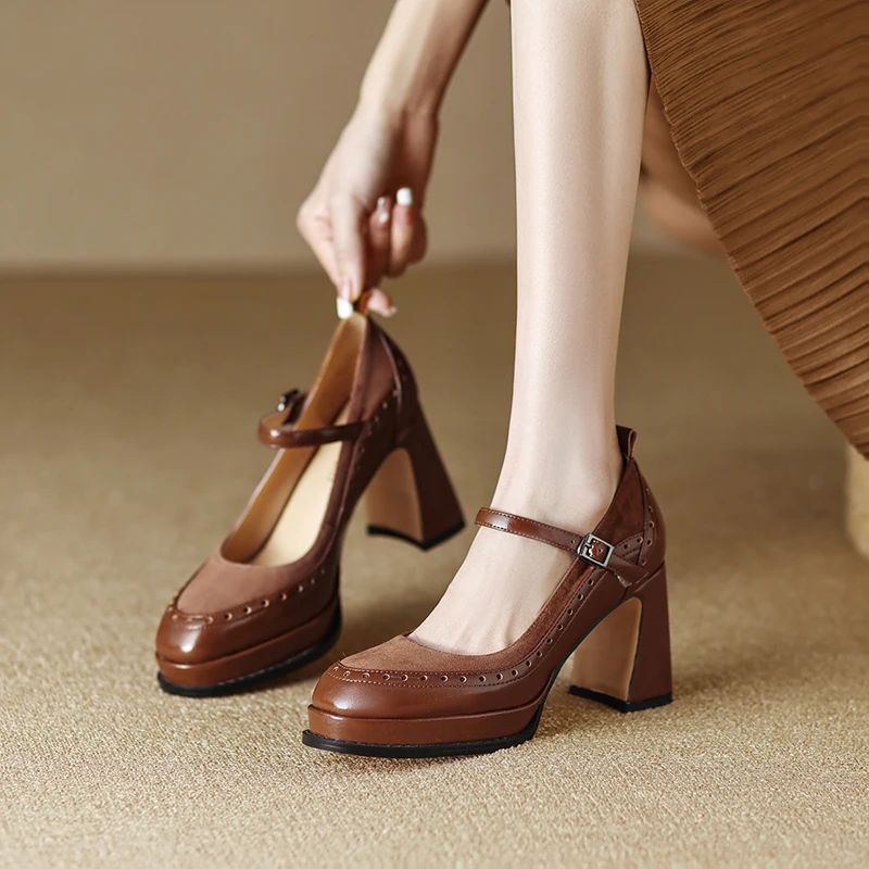 Alma Dames Brogue Leren Pumps - Bruin