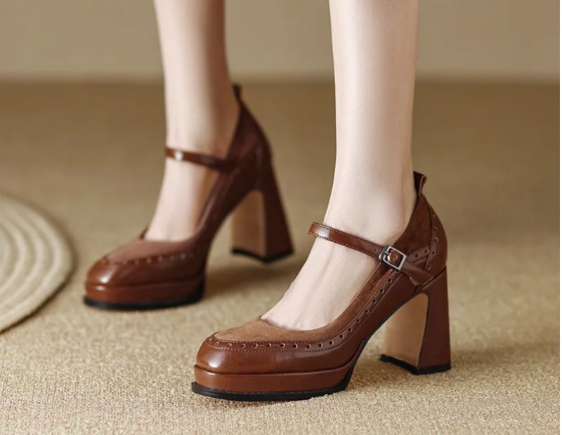 Alma Dames Brogue Leren Pumps - Bruin