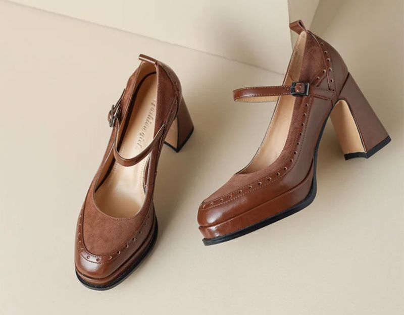 Alma Dames Brogue Leren Pumps - Bruin