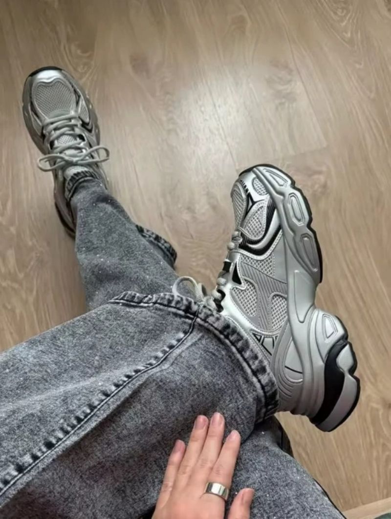 Alma Dames Veter Chunky Sneakers - Grijs