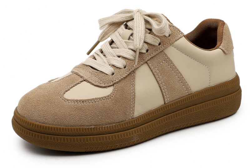 Alma Dames Veterschoen Leren Sneaker - Kakhi