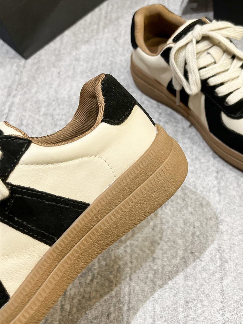 Alma Dames Veterschoen Leren Sneaker - Kakhi