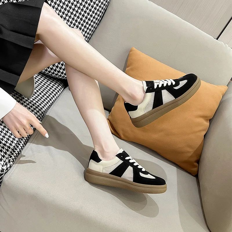 Alma Dames Veterschoen Leren Sneaker - Kakhi