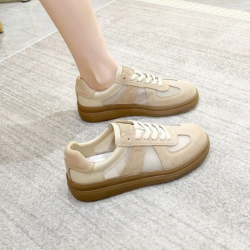 Alma Dames Veterschoen Leren Sneaker - Kakhi