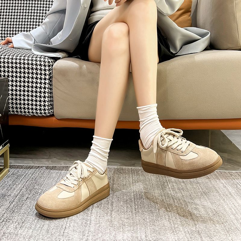 Alma Dames Veterschoen Leren Sneaker - Kakhi