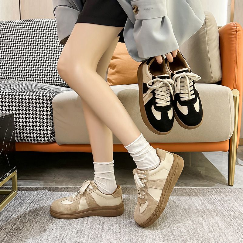 Alma Dames Veterschoen Leren Sneaker - Kakhi