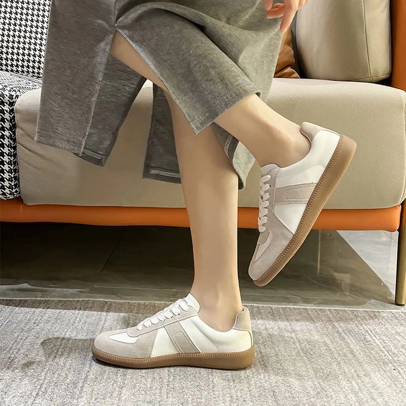Alma Dames Veterschoen Leren Sneaker - Kakhi