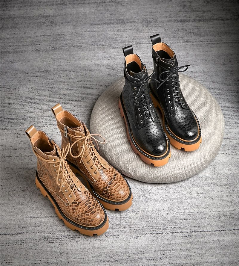 Almeda Dames Herfst Winter Leren Enkel Laarzen - Bruin Zonder Bont