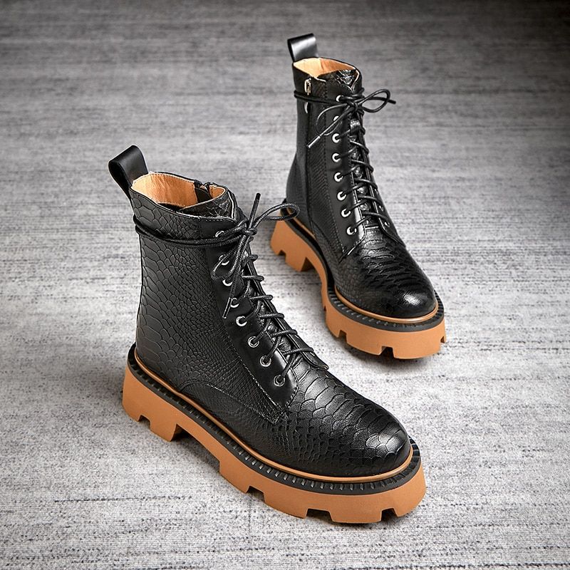 Almeda Dames Herfst Winter Leren Enkel Laarzen - Bruin Zonder Bont