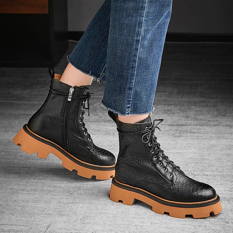 Almeda Dames Herfst Winter Leren Enkel Laarzen - Bruin Zonder Bont