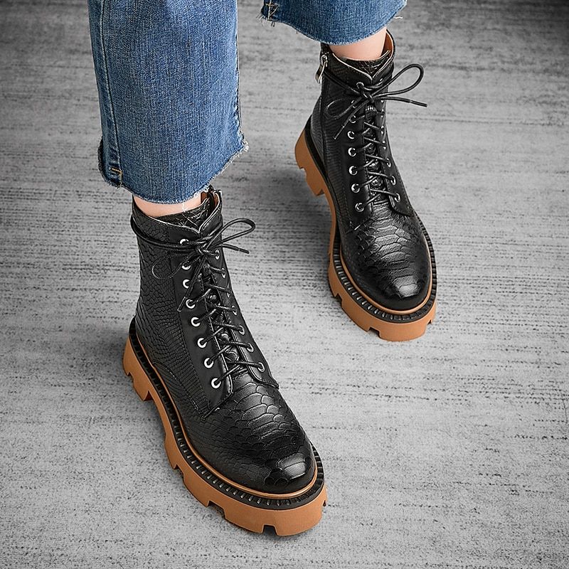 Almeda Dames Herfst Winter Leren Enkel Laarzen - Bruin Zonder Bont