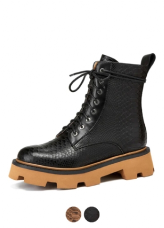 Almeda Dames Herfst Winter Leren Enkel Zwarte Laarzen