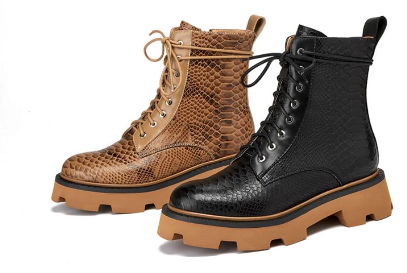 Almeda Dames Herfst Winter Leren Enkel Zwarte Laarzen - Zwart Zonder Bont