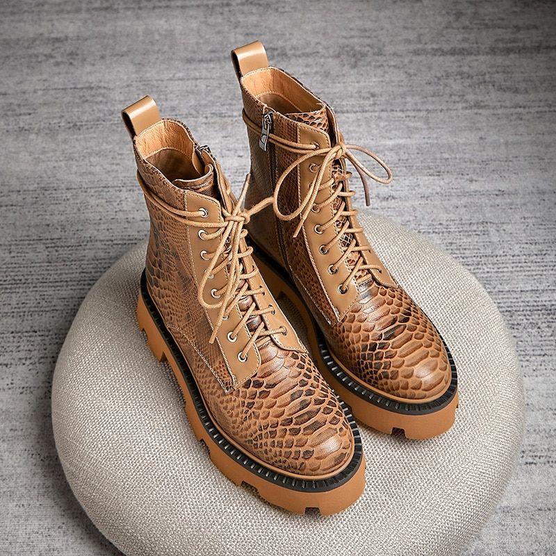 Almeda Dames Herfst Winter Leren Enkel Zwarte Laarzen - Zwart Zonder Bont