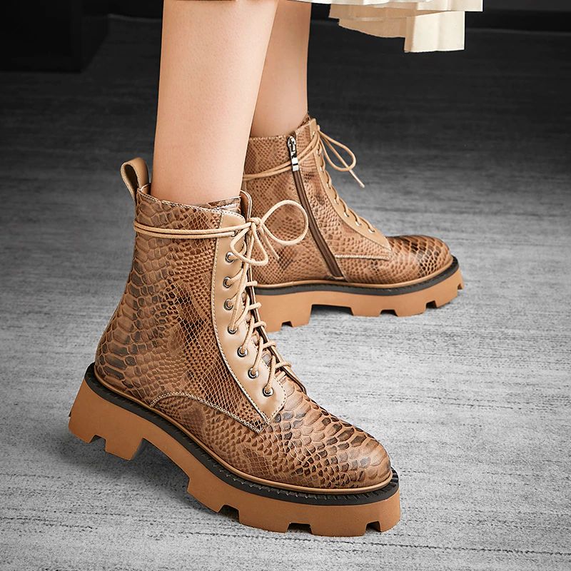 Almeda Dames Herfst Winter Leren Enkel Zwarte Laarzen - Zwart Zonder Bont