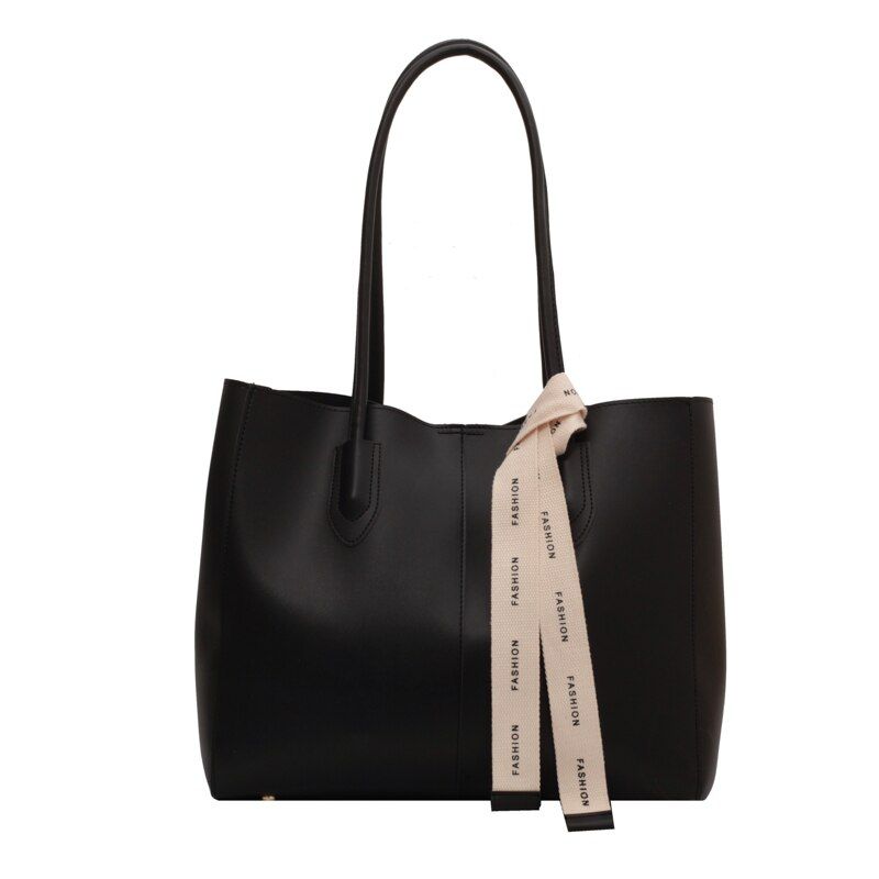 Almeda Dames Luxe Leren 2-delige Tote Handtas - Zwart