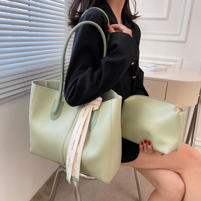Almeda Dames Luxe Leren 2-delige Tote Handtas - Zwart