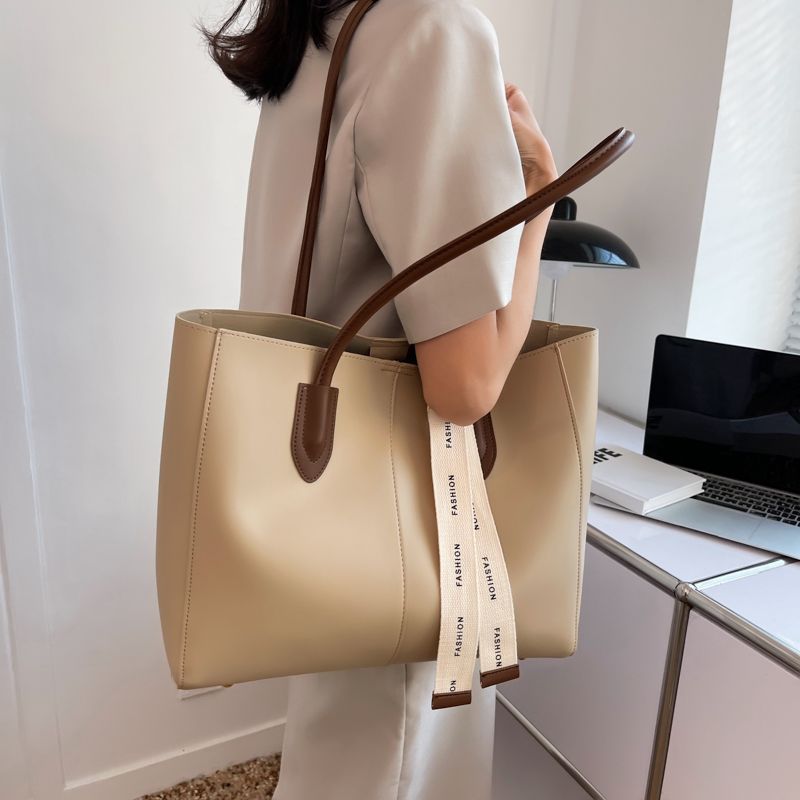 Almeda Dames Luxe Leren 2-delige Tote Handtas - Zwart