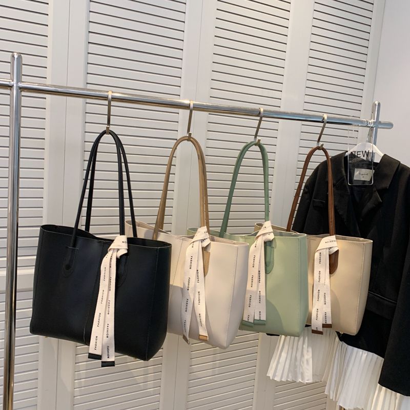 Almeda Dames Luxe Leren 2-delige Tote Handtas - Zwart