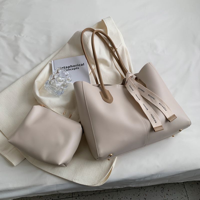 Almeda Dames Luxe Leren 2-delige Tote Handtas - Zwart