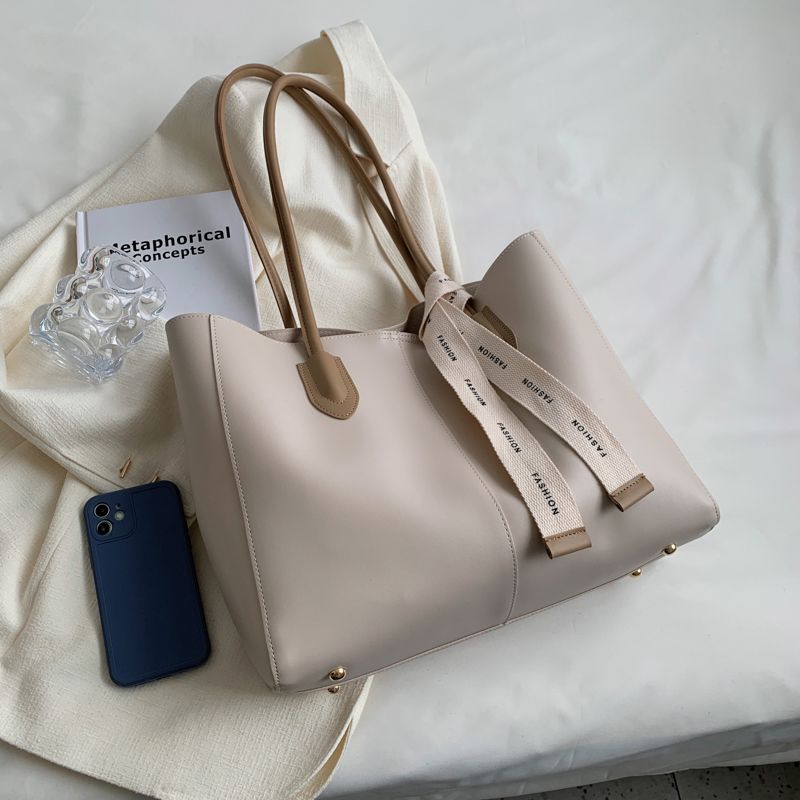 Almeda Dames Luxe Leren 2-delige Tote Handtas - Zwart