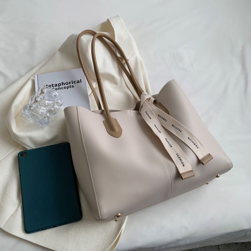 Almeda Dames Luxe Leren 2-delige Tote Handtas - Zwart