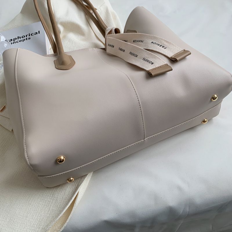 Almeda Dames Luxe Leren 2-delige Tote Handtas - Zwart