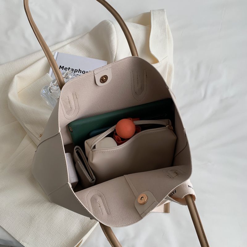 Almeda Dames Luxe Leren 2-delige Tote Handtas - Zwart