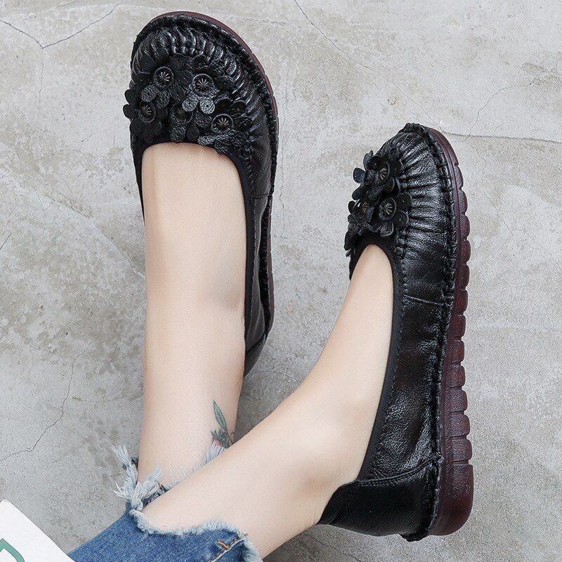 Almeda Dames Zachte Leren Loafer Schoenen - Zwart