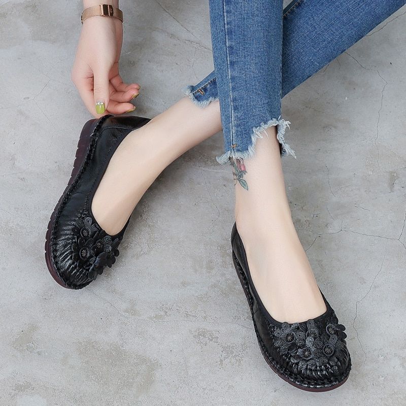 Almeda Dames Zachte Leren Loafer Schoenen - Zwart