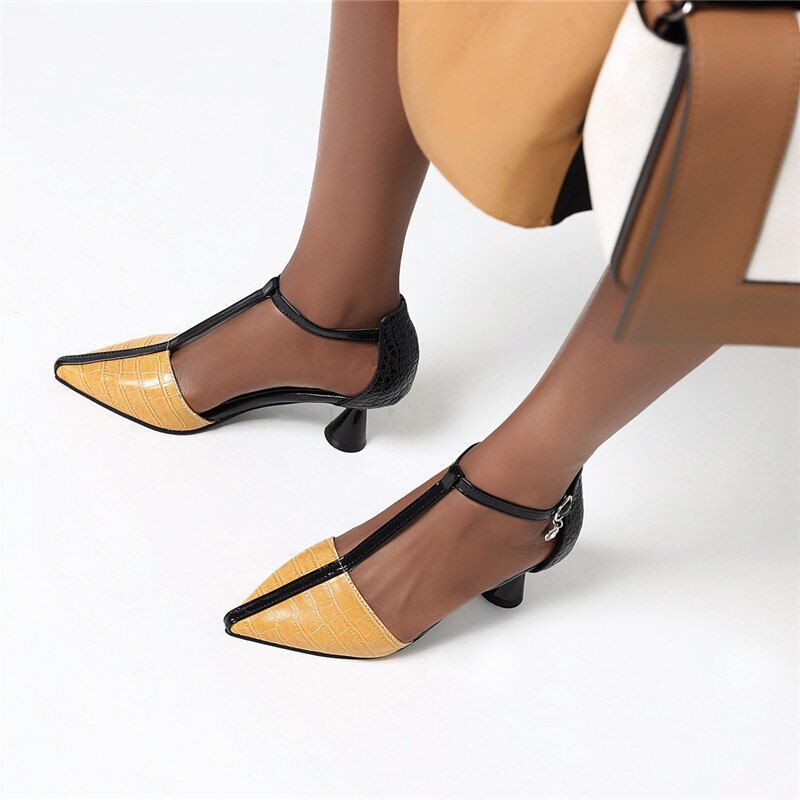 Almeja Dames Retro Fashion Pump Schoenen - Geel
