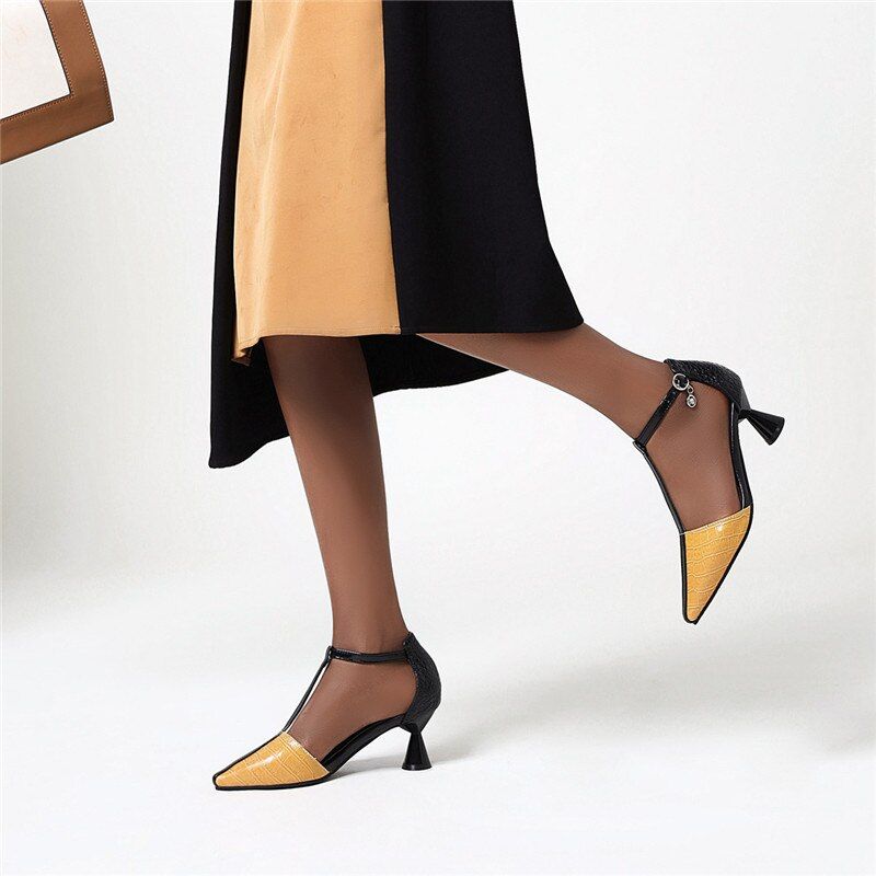 Almeja Dames Retro Fashion Pump Schoenen - Geel