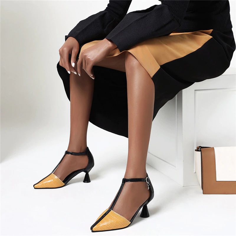 Almeja Dames Retro Fashion Pump Schoenen - Geel