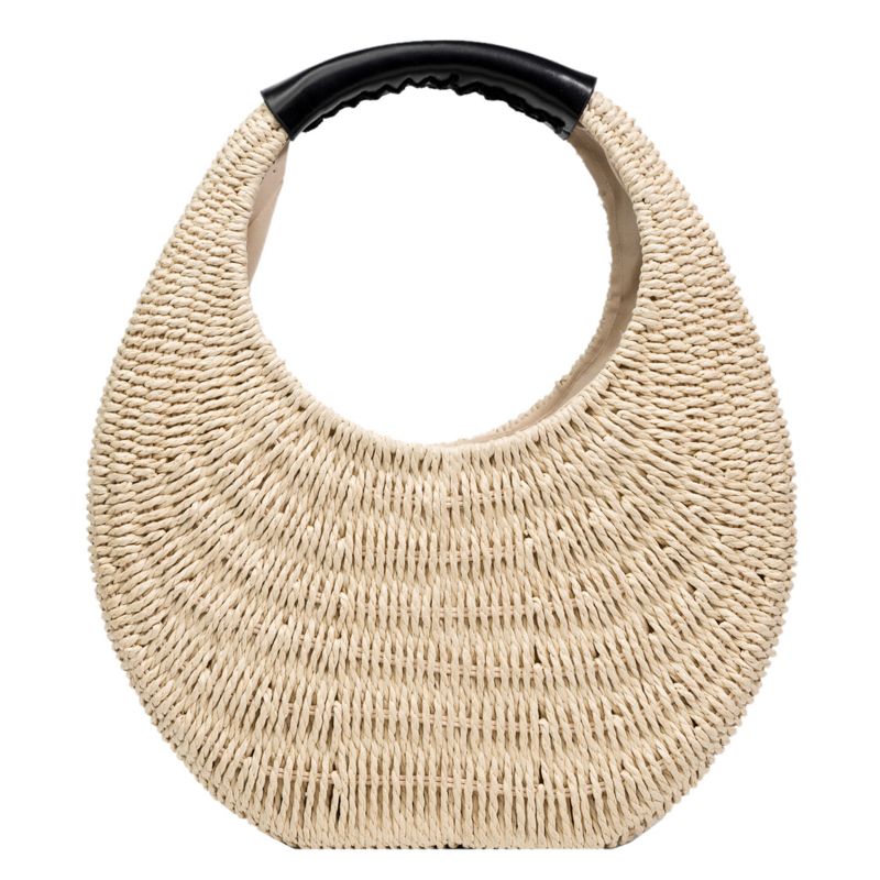 Almeja Handtas Voor Dames In De Stro Met Ronde Handgreep - Beige