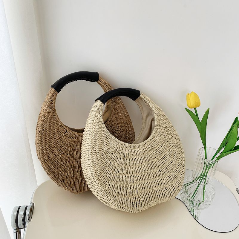 Almeja Handtas Voor Dames In De Stro Met Ronde Handgreep - Beige