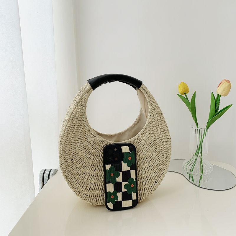 Almeja Handtas Voor Dames In De Stro Met Ronde Handgreep - Beige